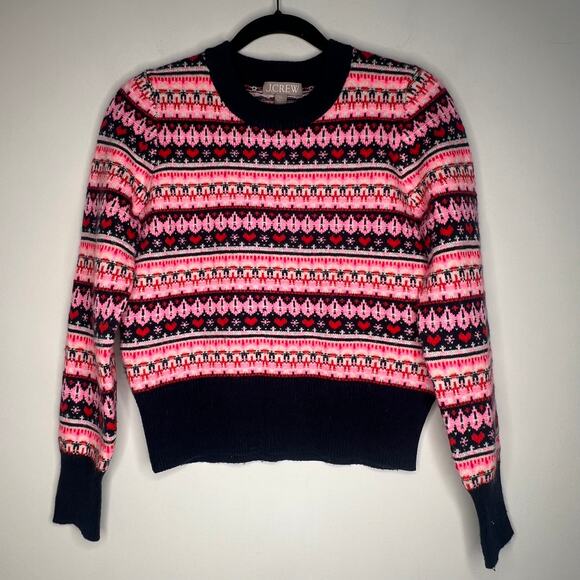 J. Crew Fair Isle Heart Crewneck Sweater Size XS - Picture 2 of 7